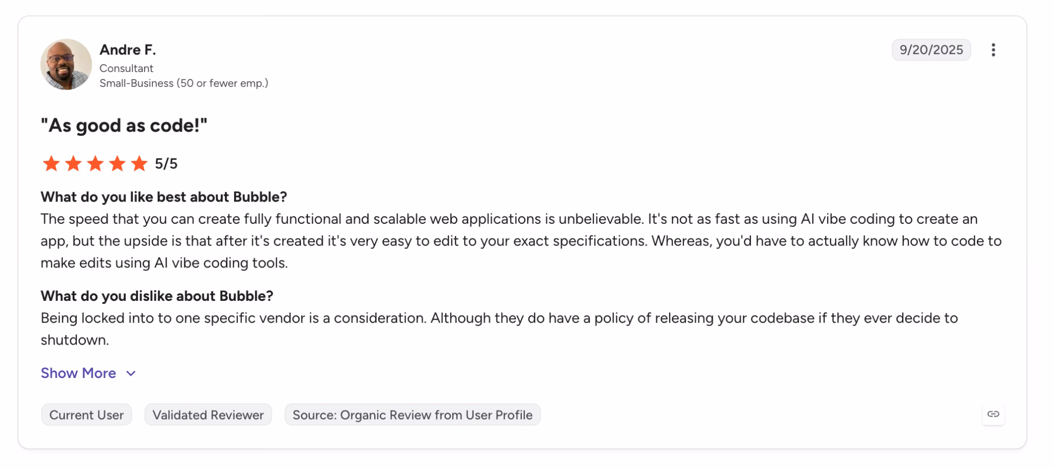 bubble user review on g2
