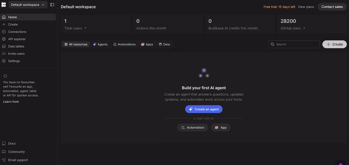 budibase workspace home