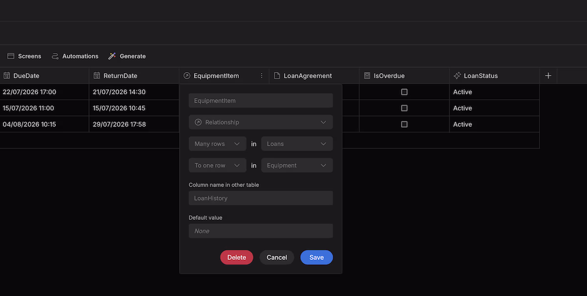 budibase relationship configuration