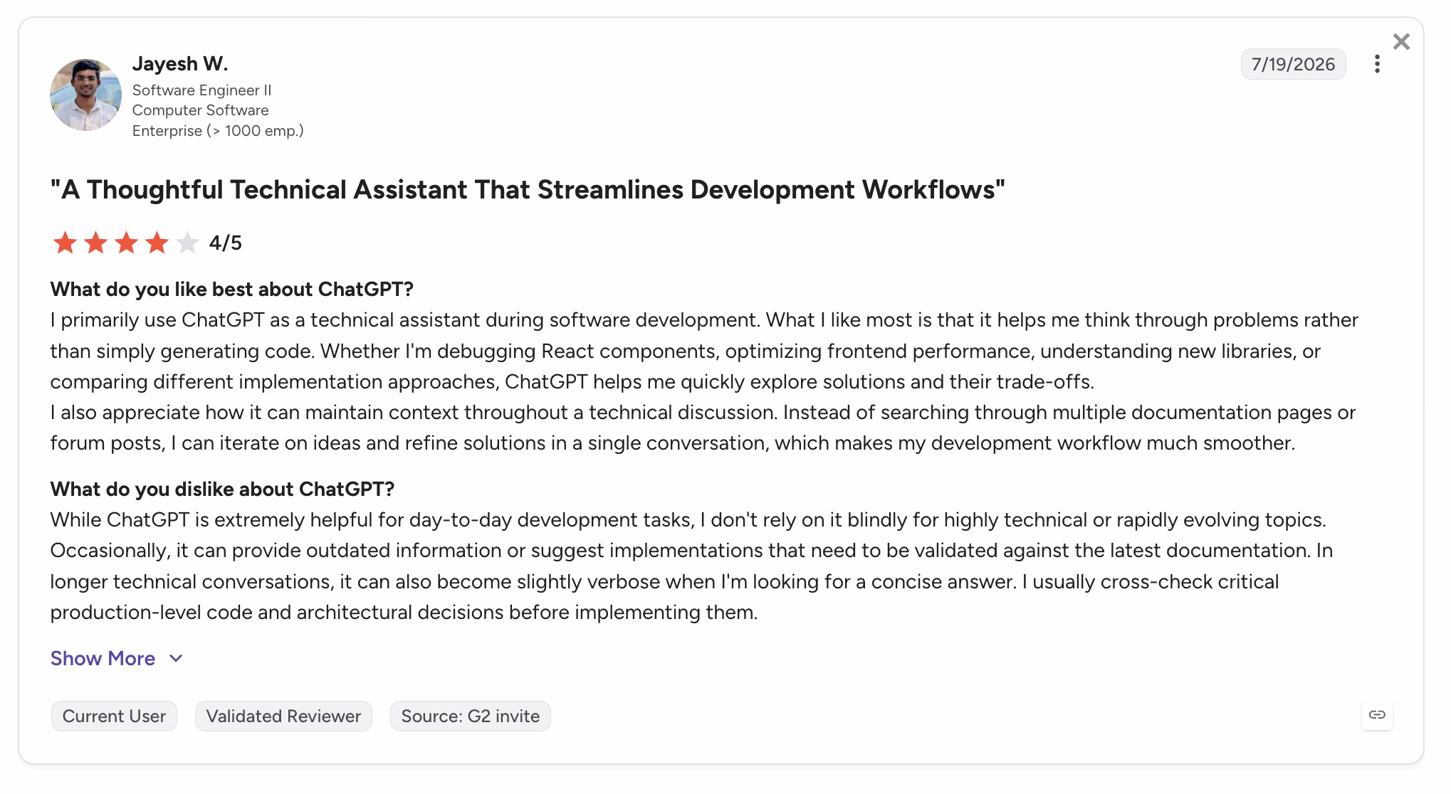 chatgpt user review jayesh