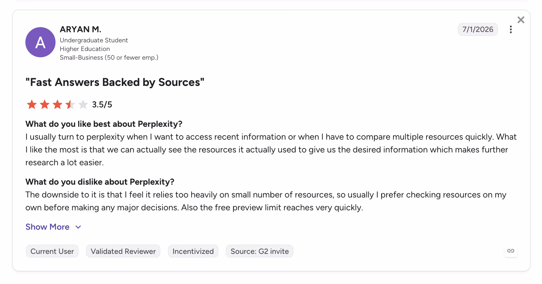 perplexity user review aryan
