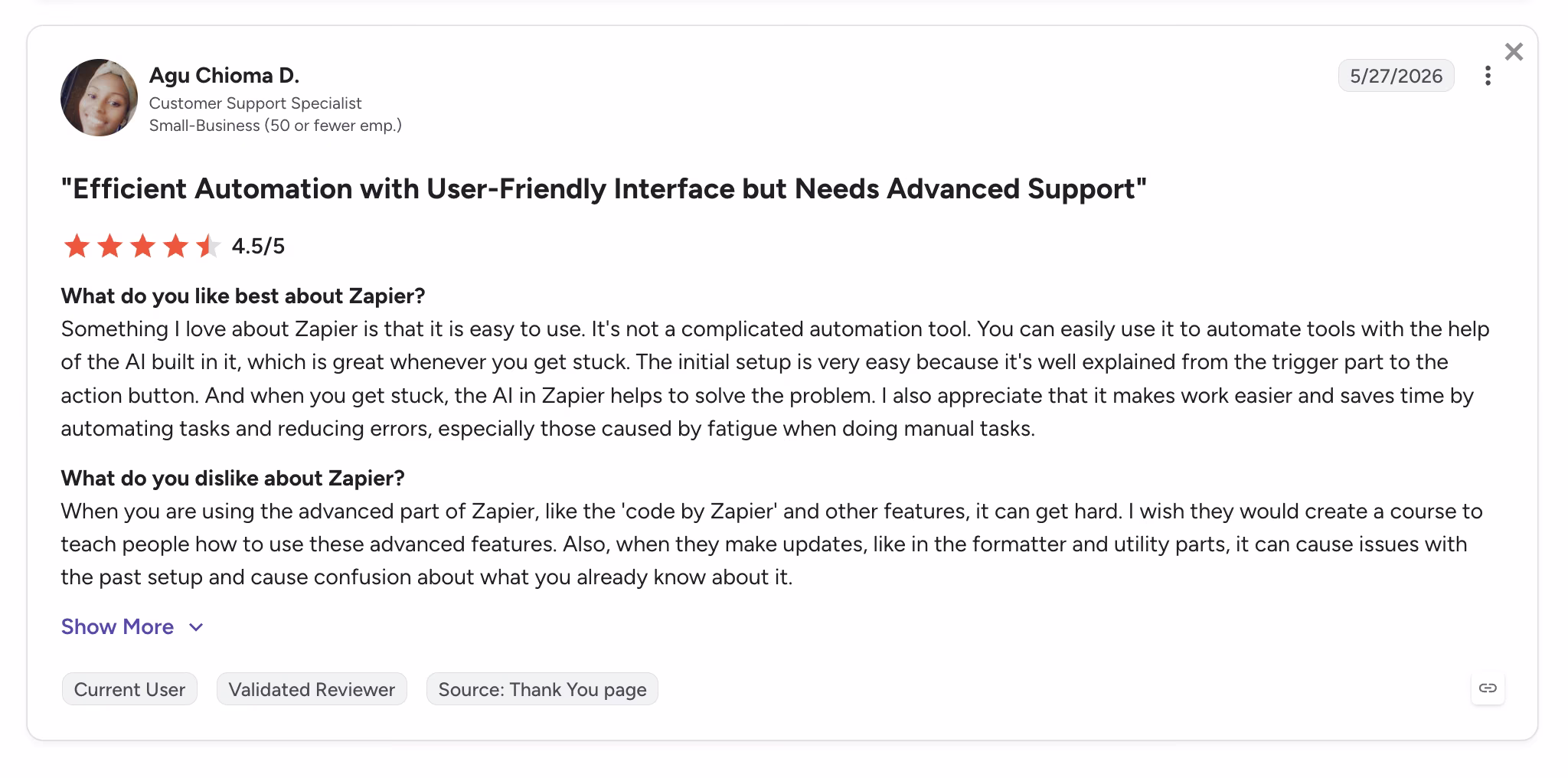 zapier user review on g2
