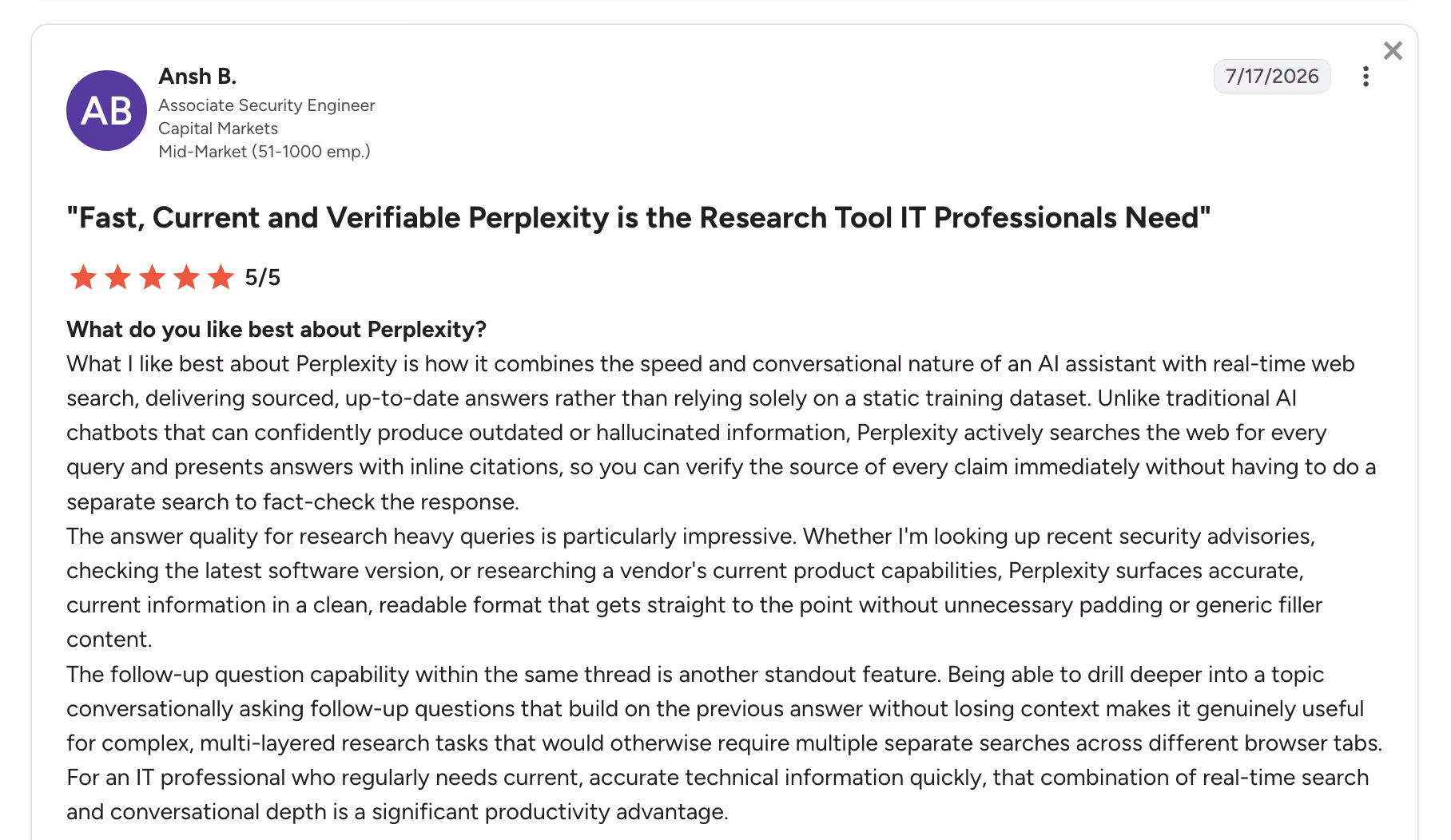 perplexity user review ansh