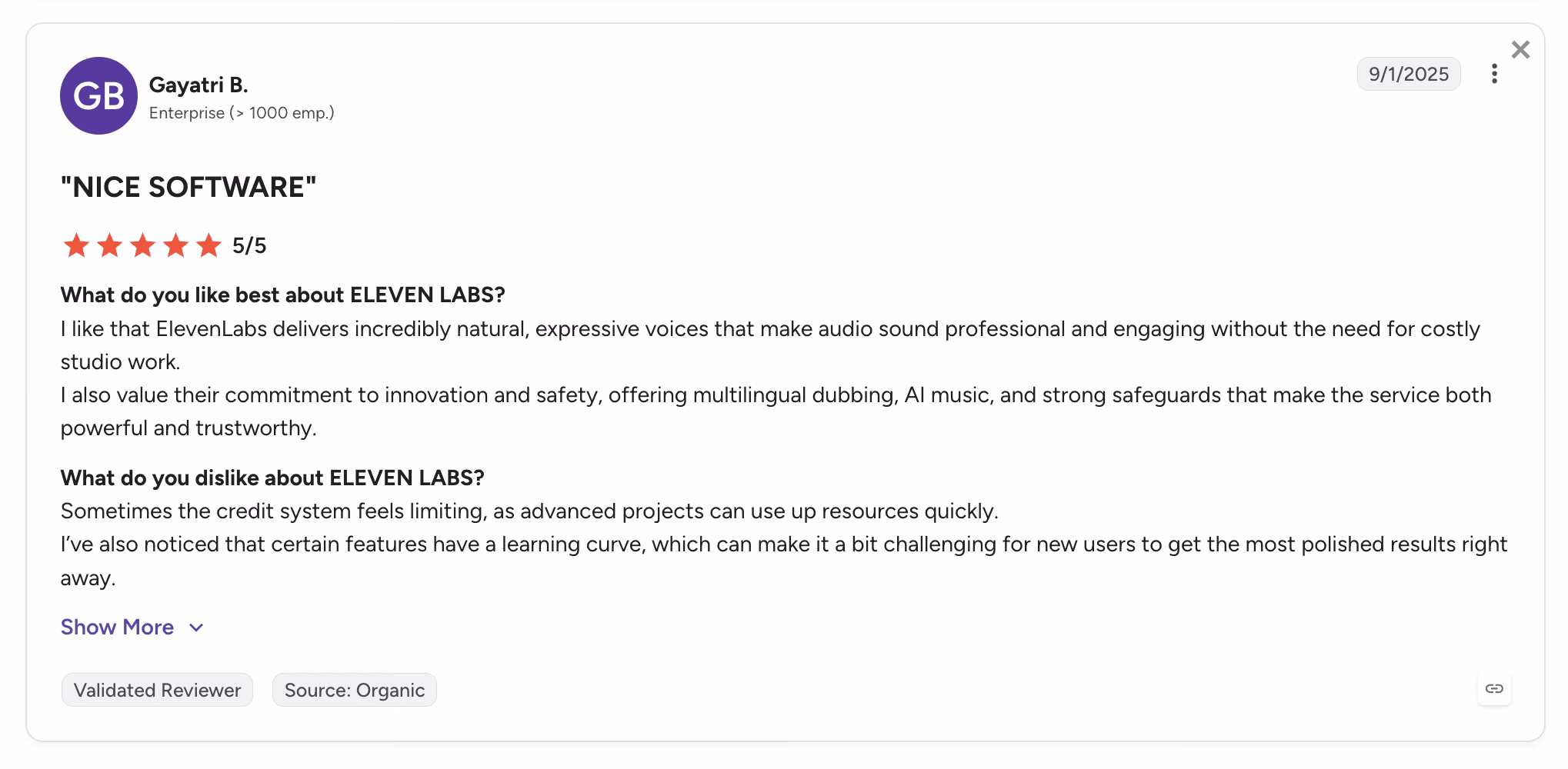 elevenlabs user review gayatri