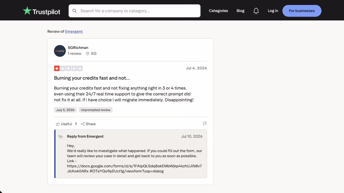 emergent trustpilot review