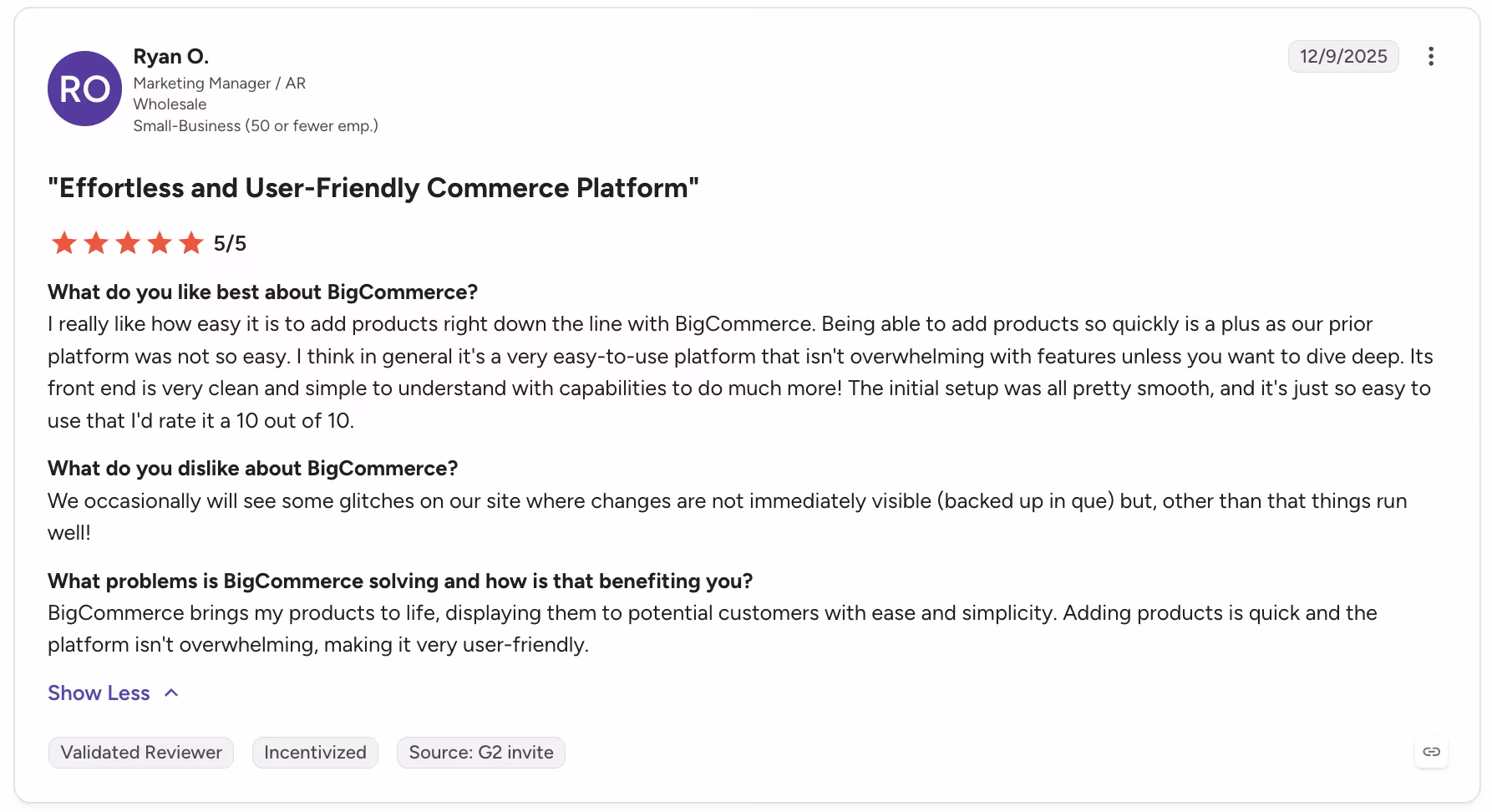 bigcommerce review by ryan