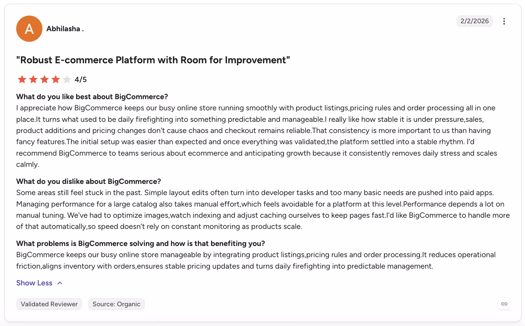 bigcommerce review by abhilasha