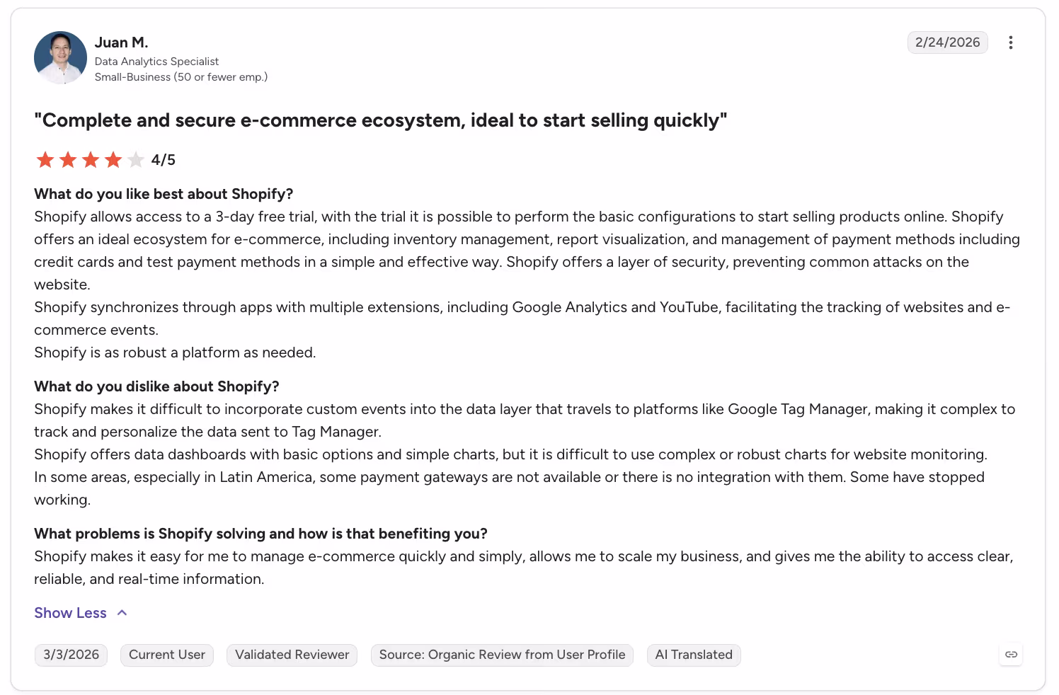 shopify review by juan