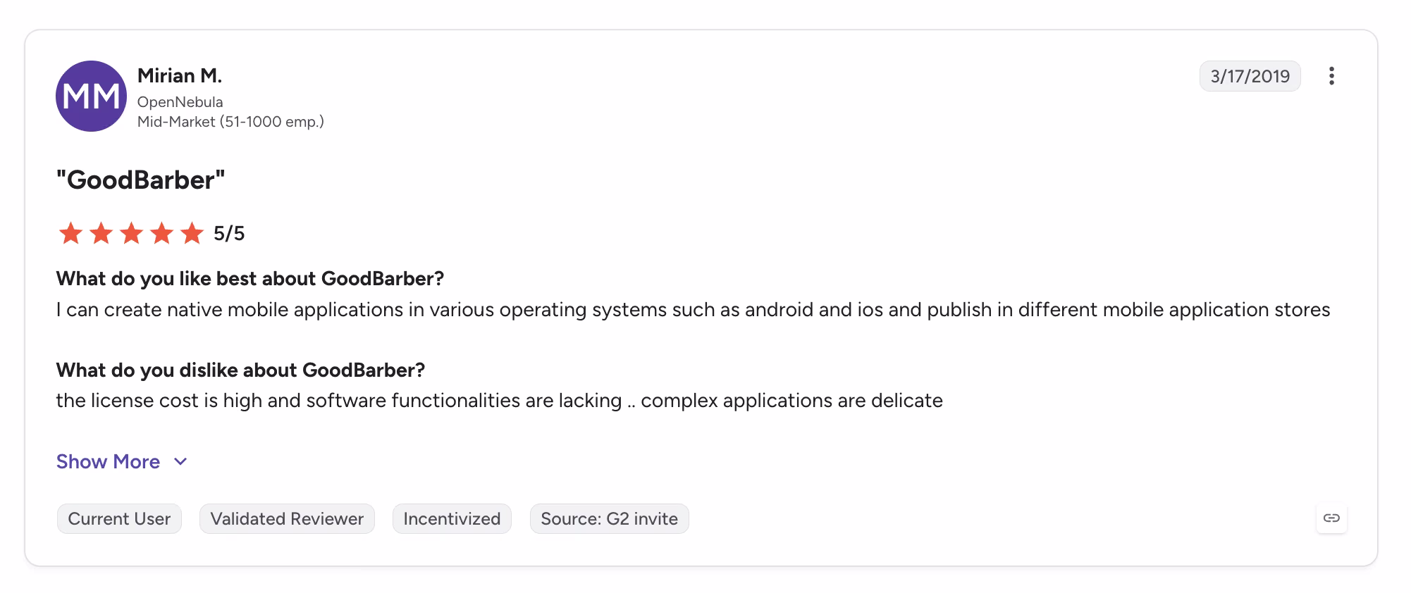 goodbarber reviews user review on g2