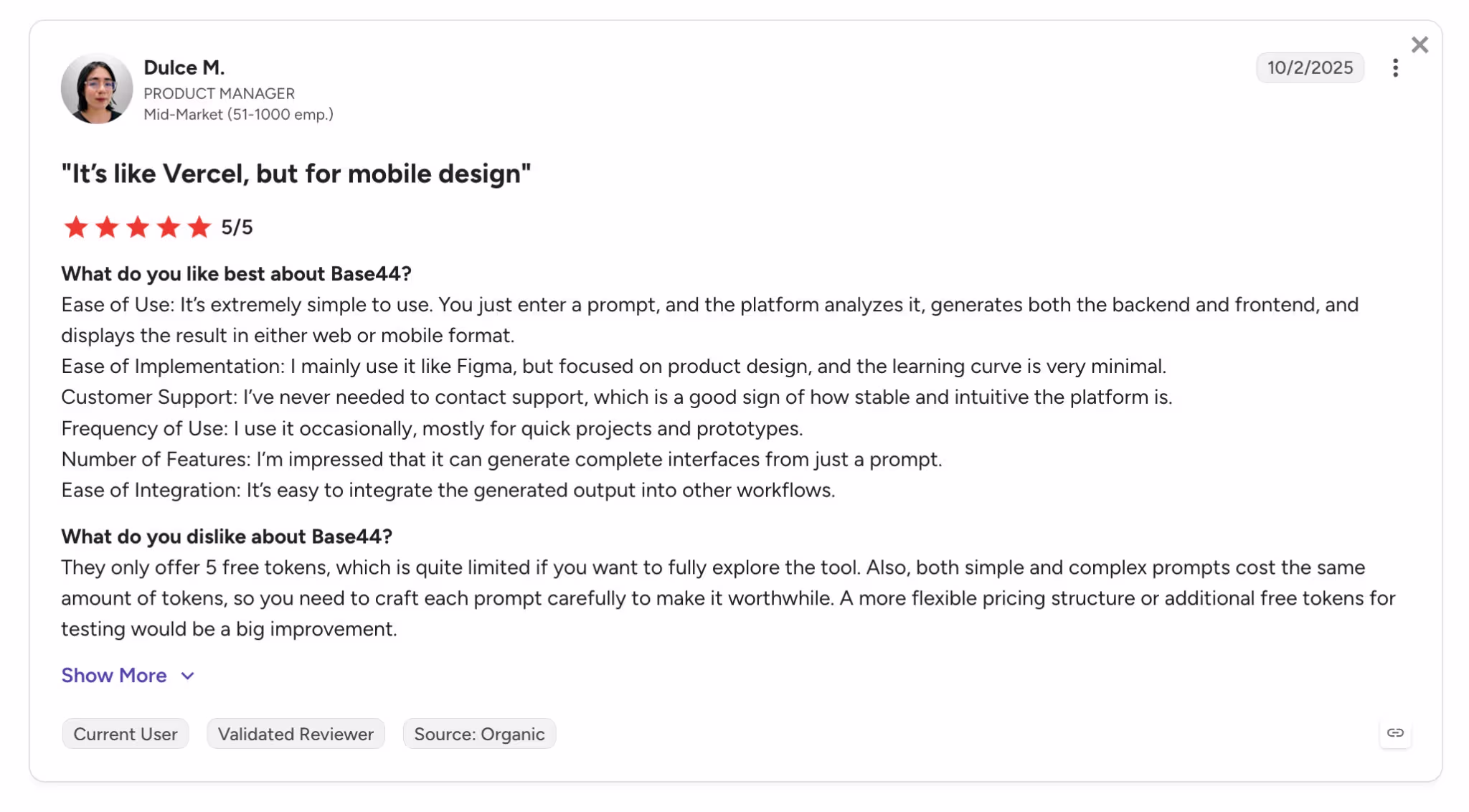 dulce review on base44