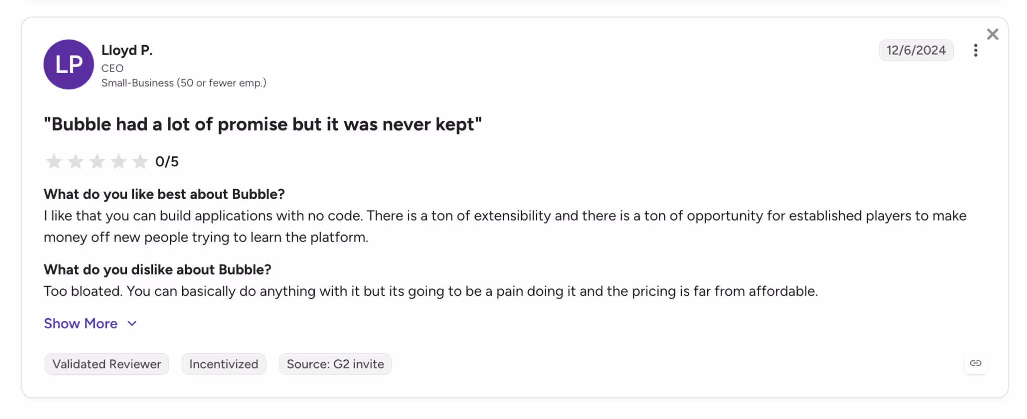 llyod review on bubble from g2
