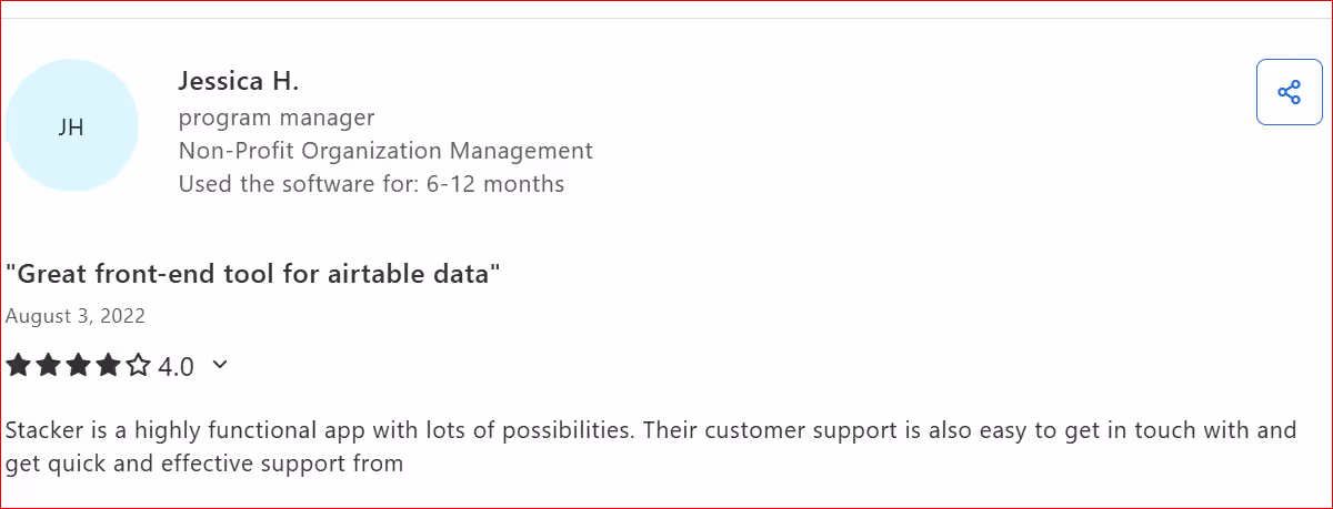 capterra reviewer jessica h on stacker