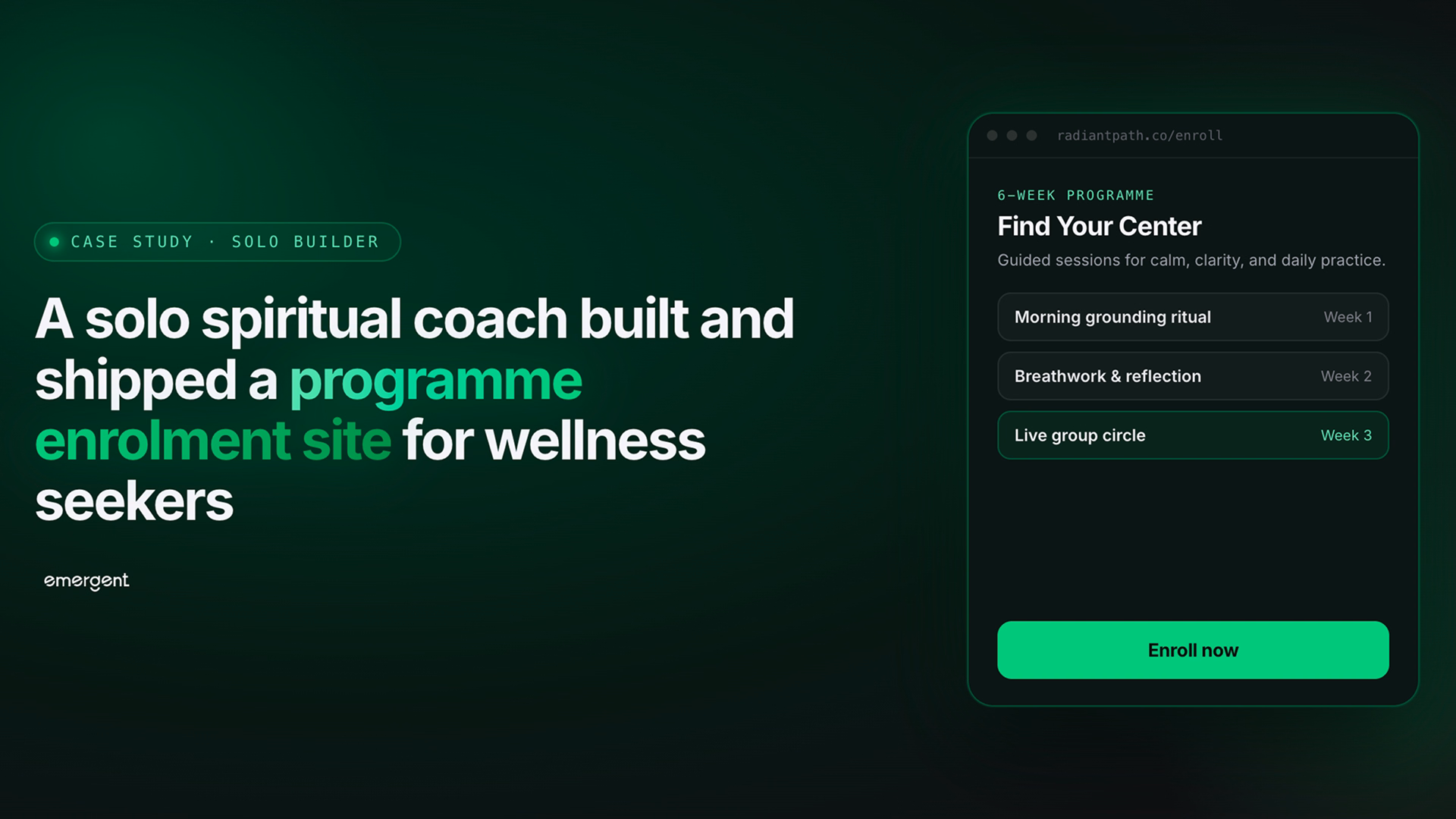 solo spiritual coach built programme enrolment site