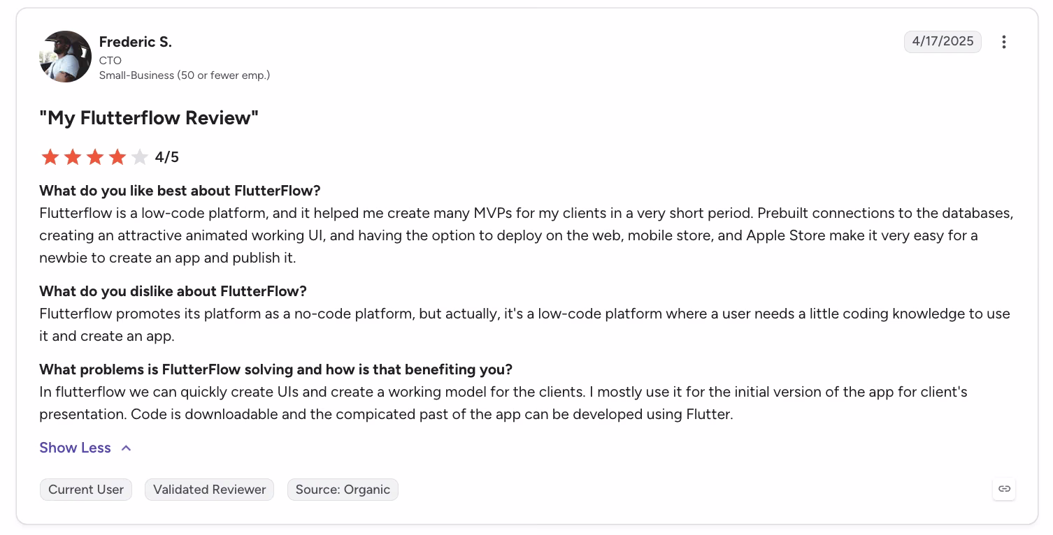 flutterflow review by frederic