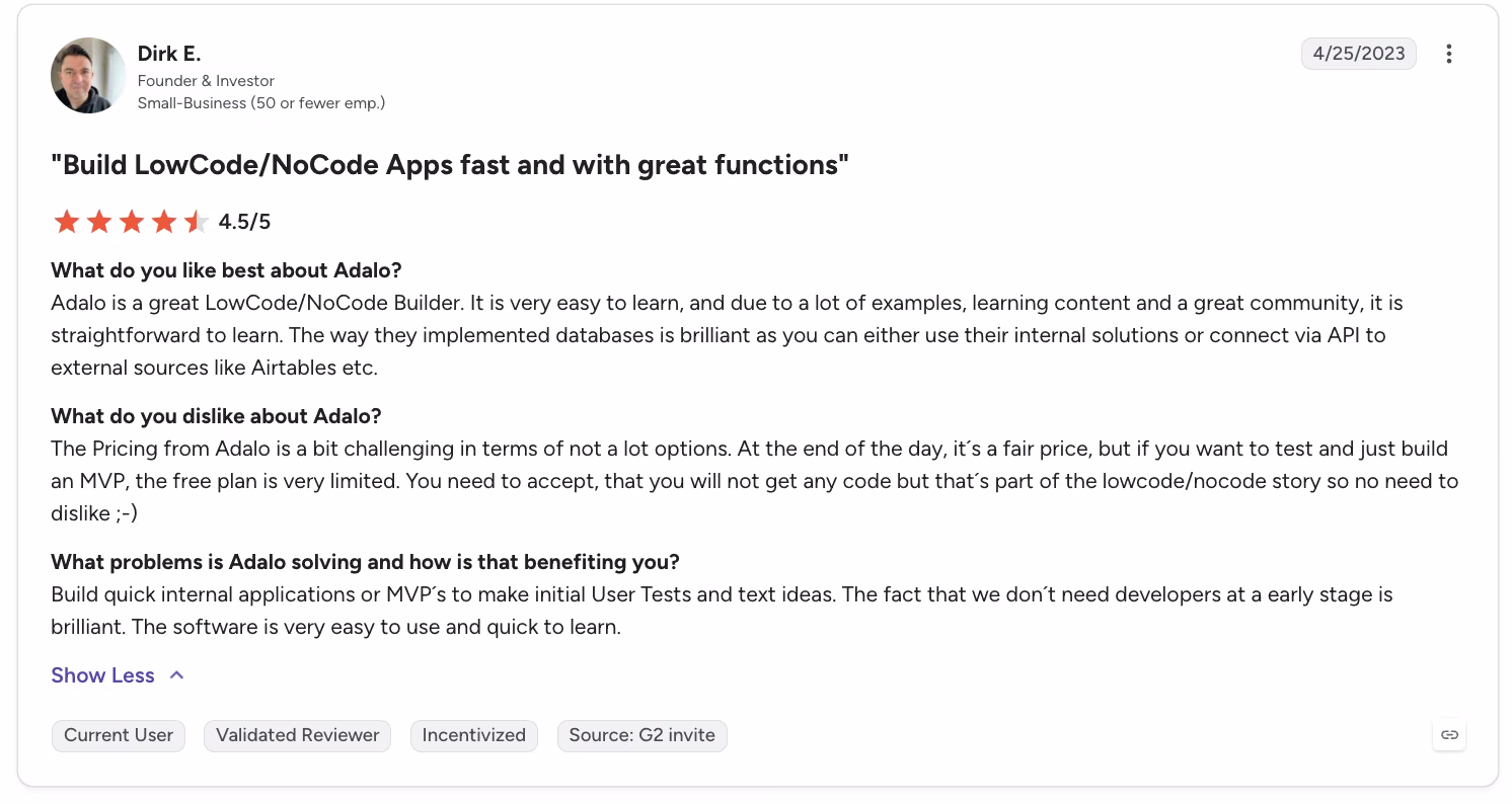 adalo review by dirk
