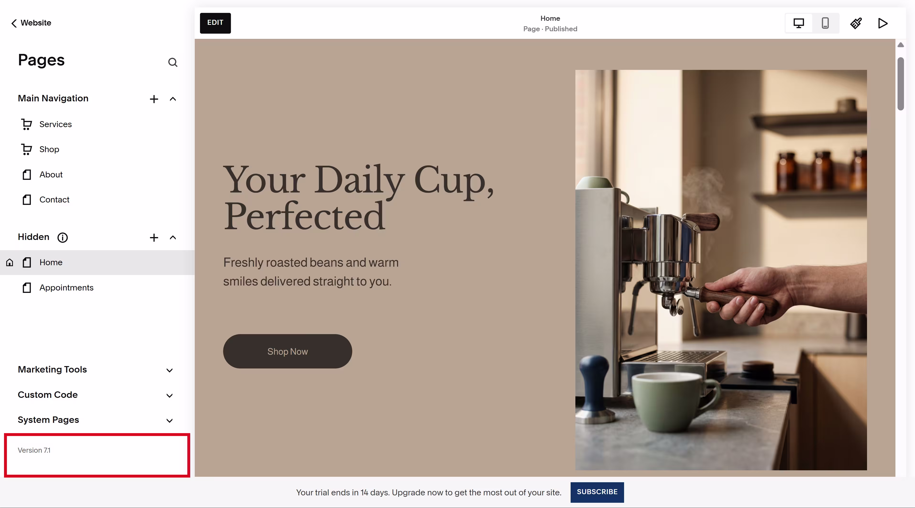 squarespace version 7.1