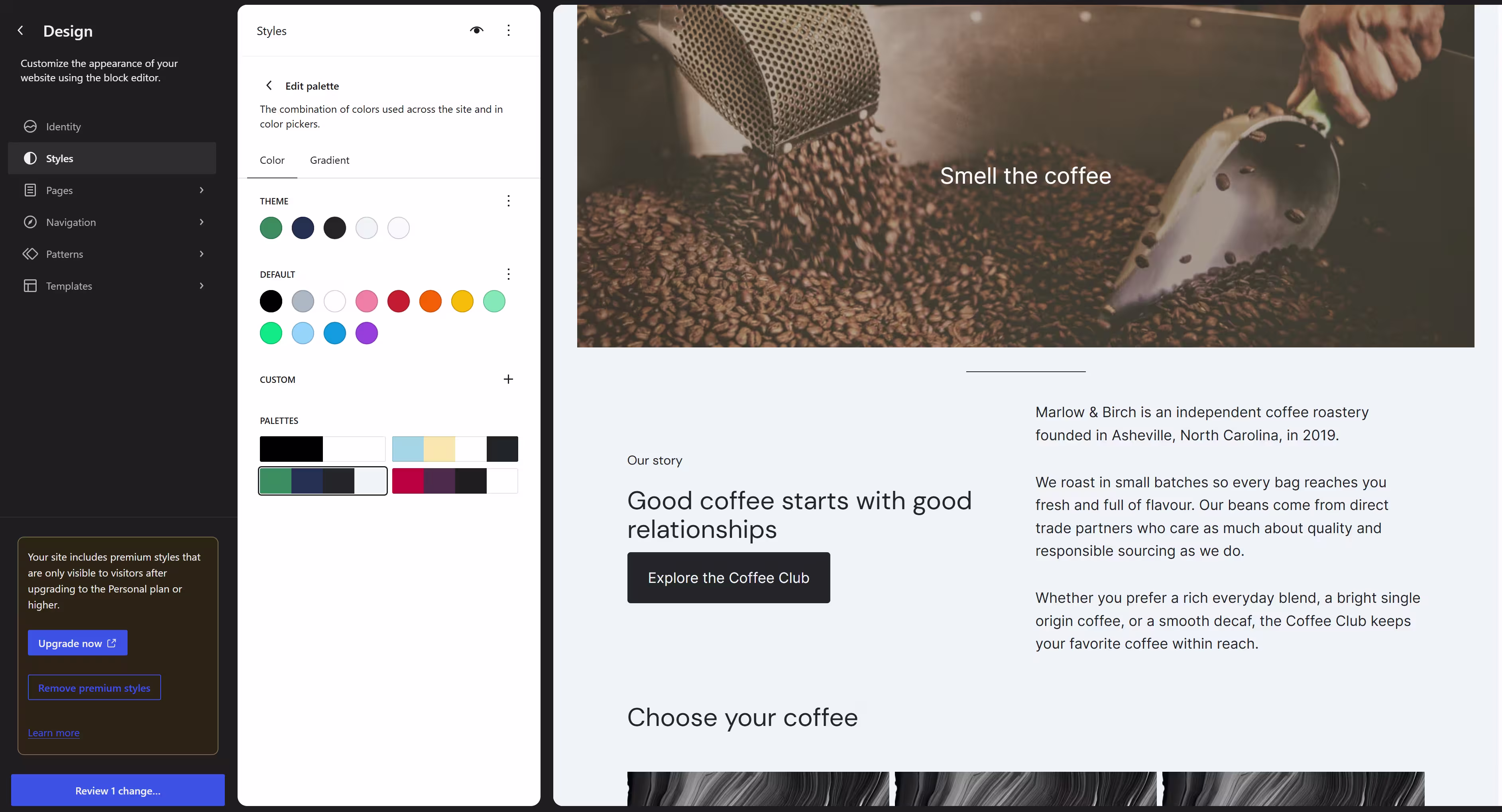 wordpress color palette fault