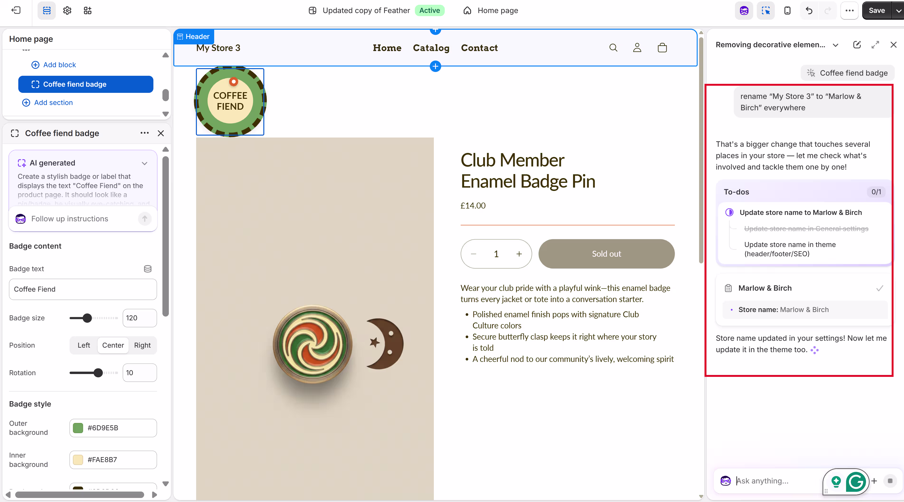 shopify sidekick renaming store
