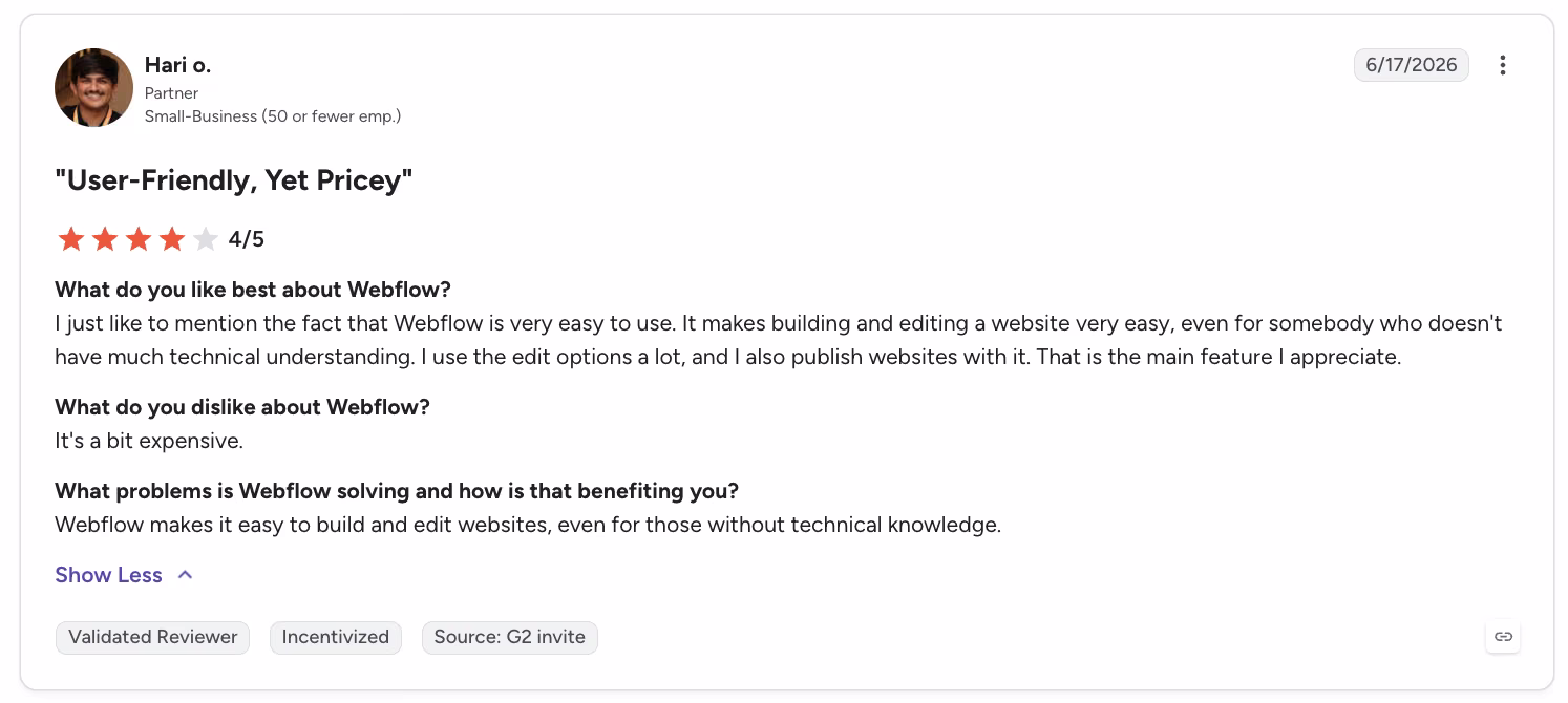 webflow review by hari