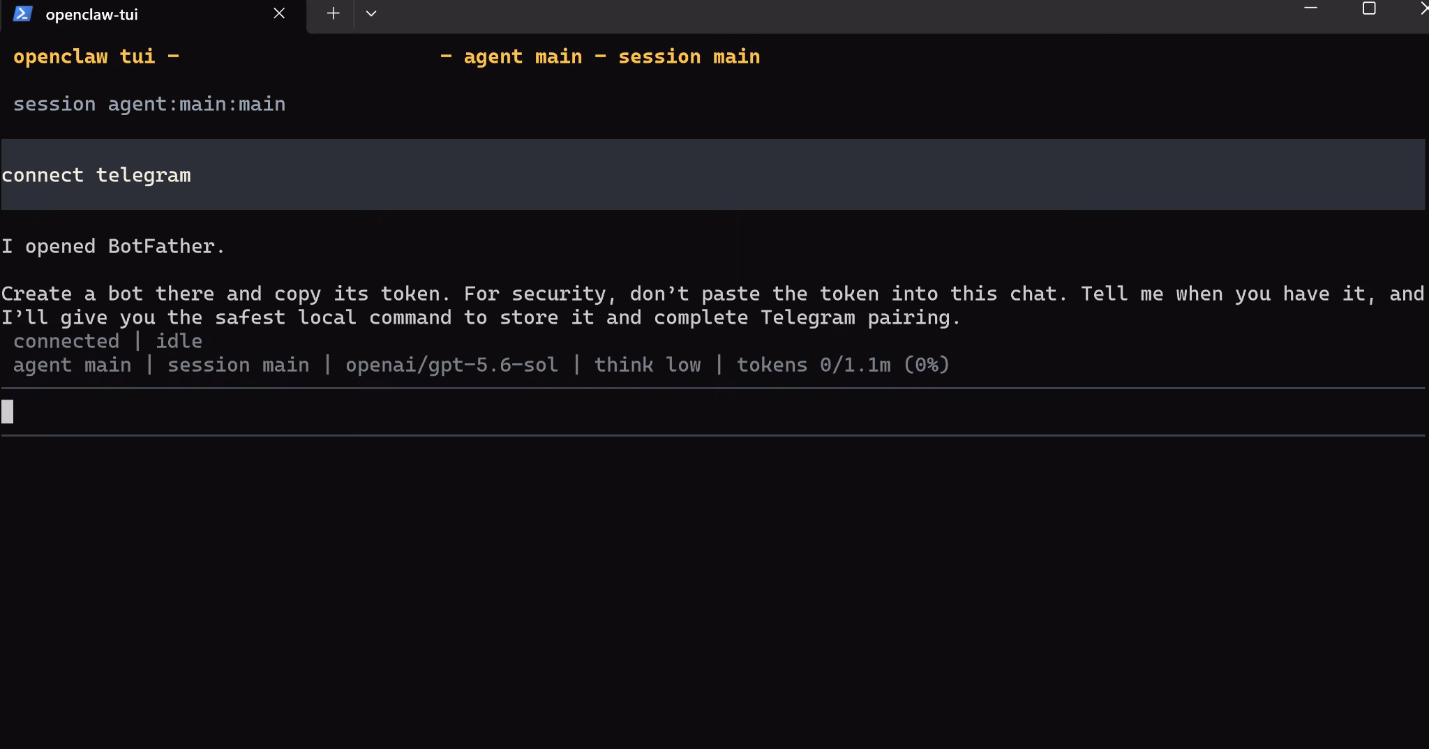 openclaw terminal connect telegram 5