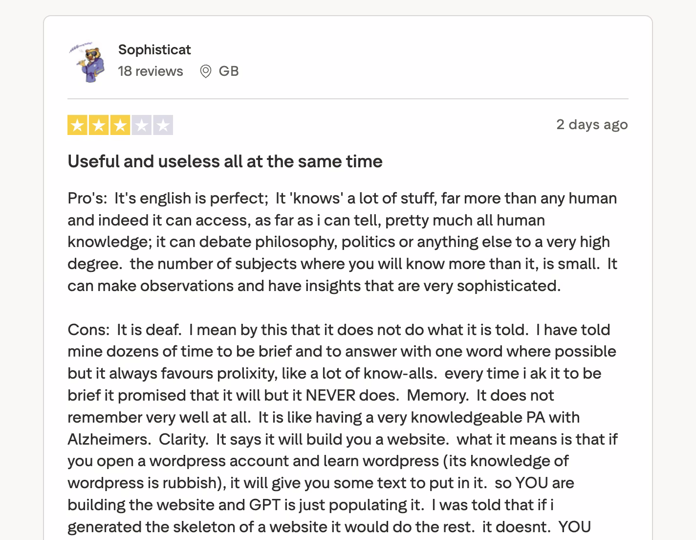 chatgpt trustpilot review