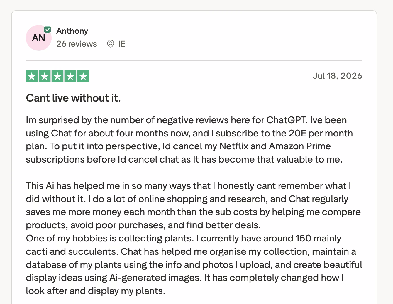 chatgpt trustpilot review