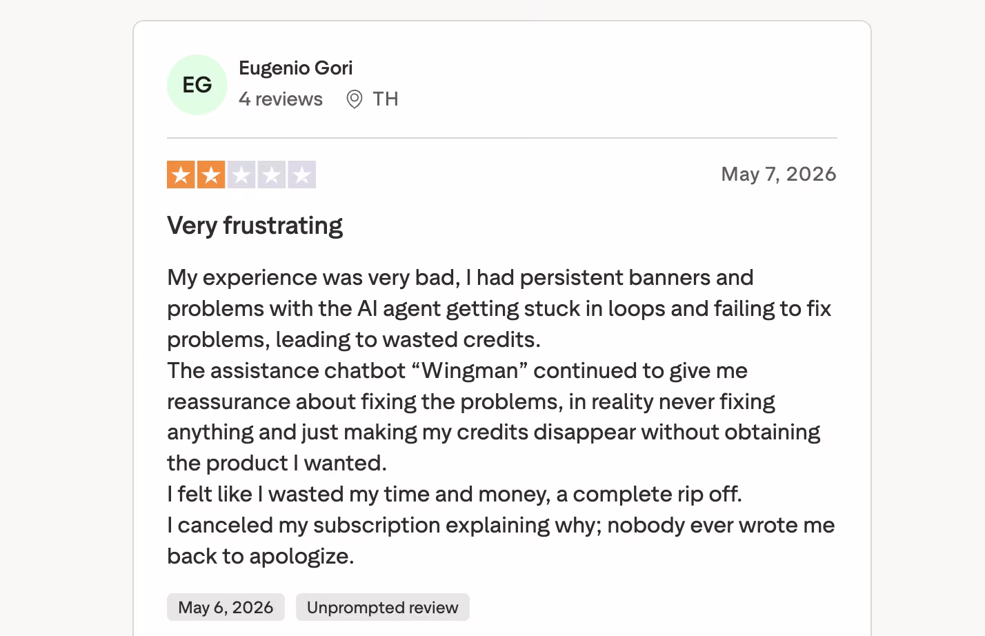 wingman emergent trustpilot review