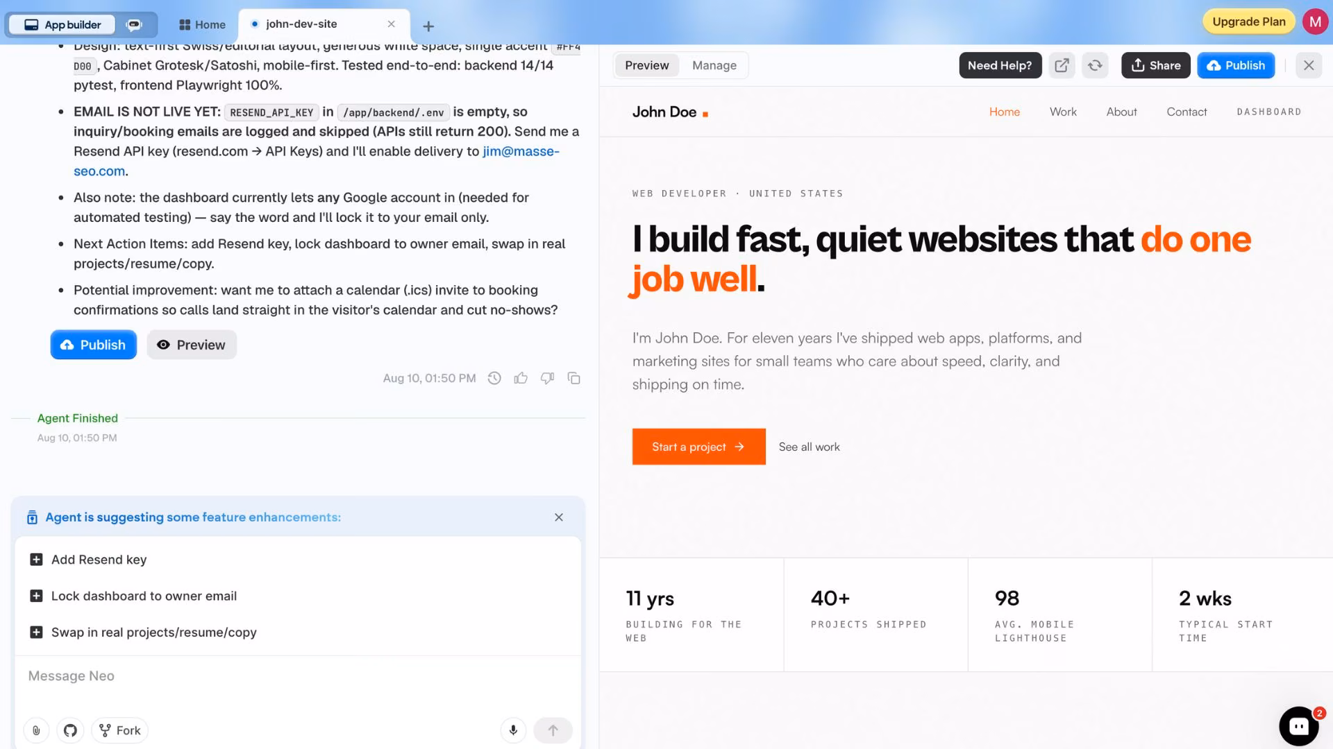 emergent live preview after build