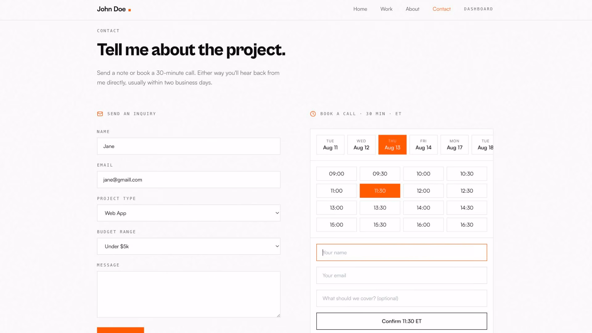 emergent portfolio contact page