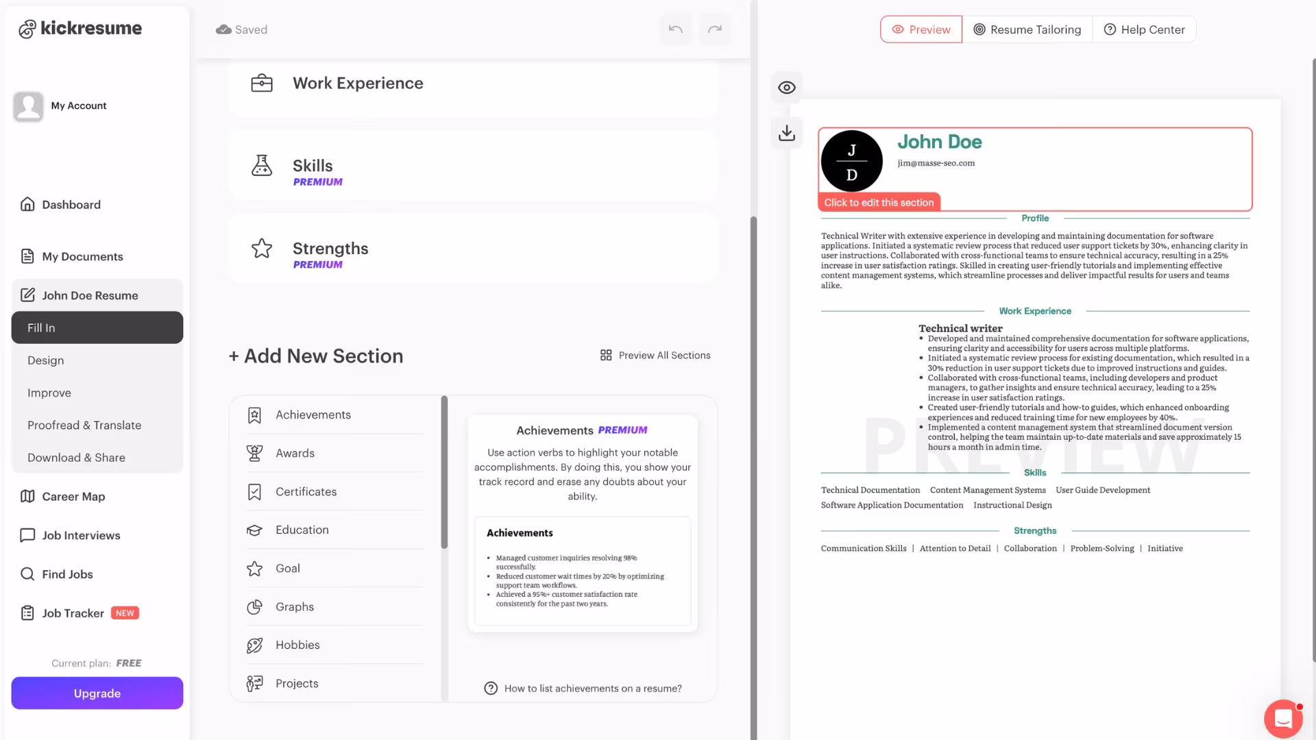 kickresume best for getting to a finished draft fast