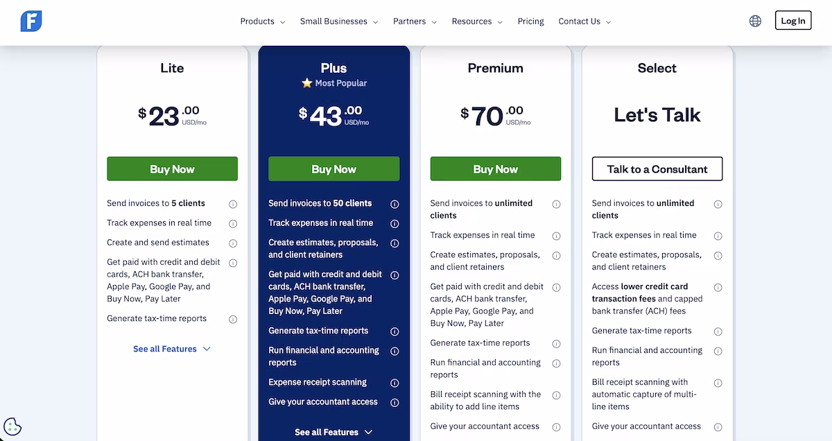 freshbooks pricing