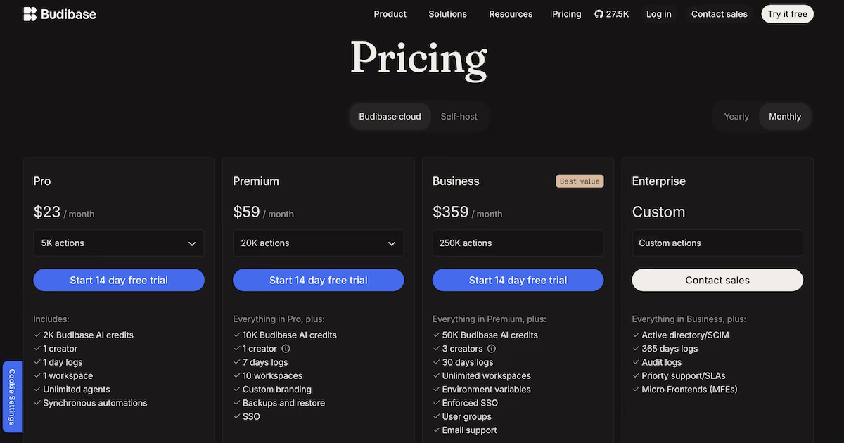 budibase pricing