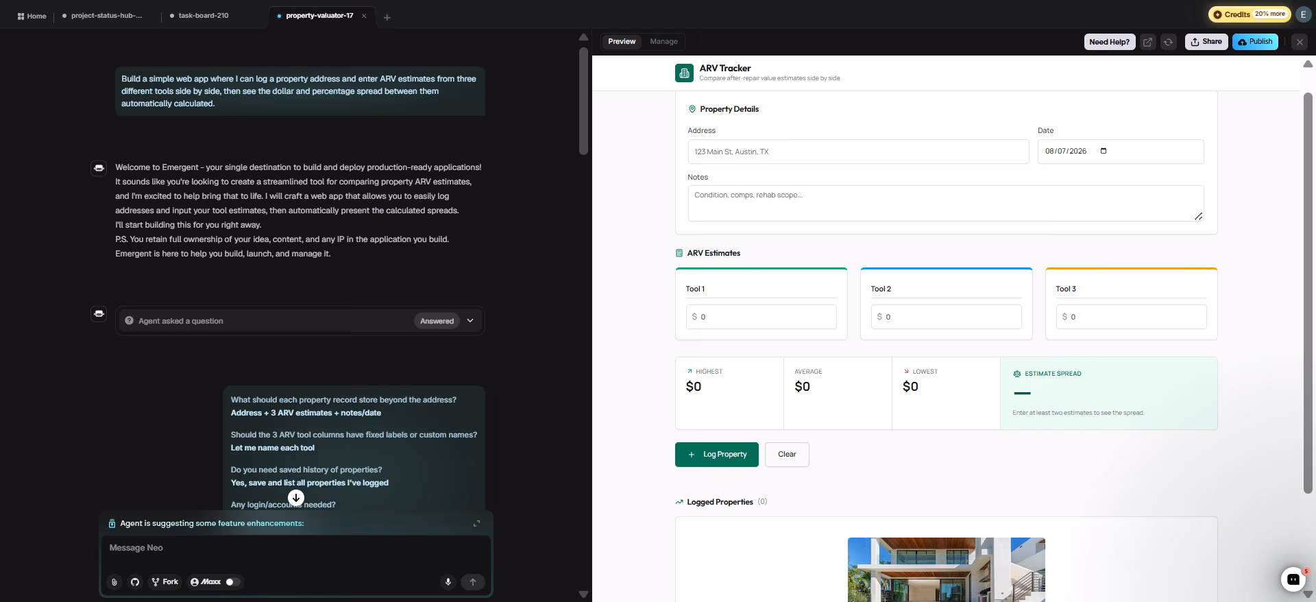 emergent built app dashboard