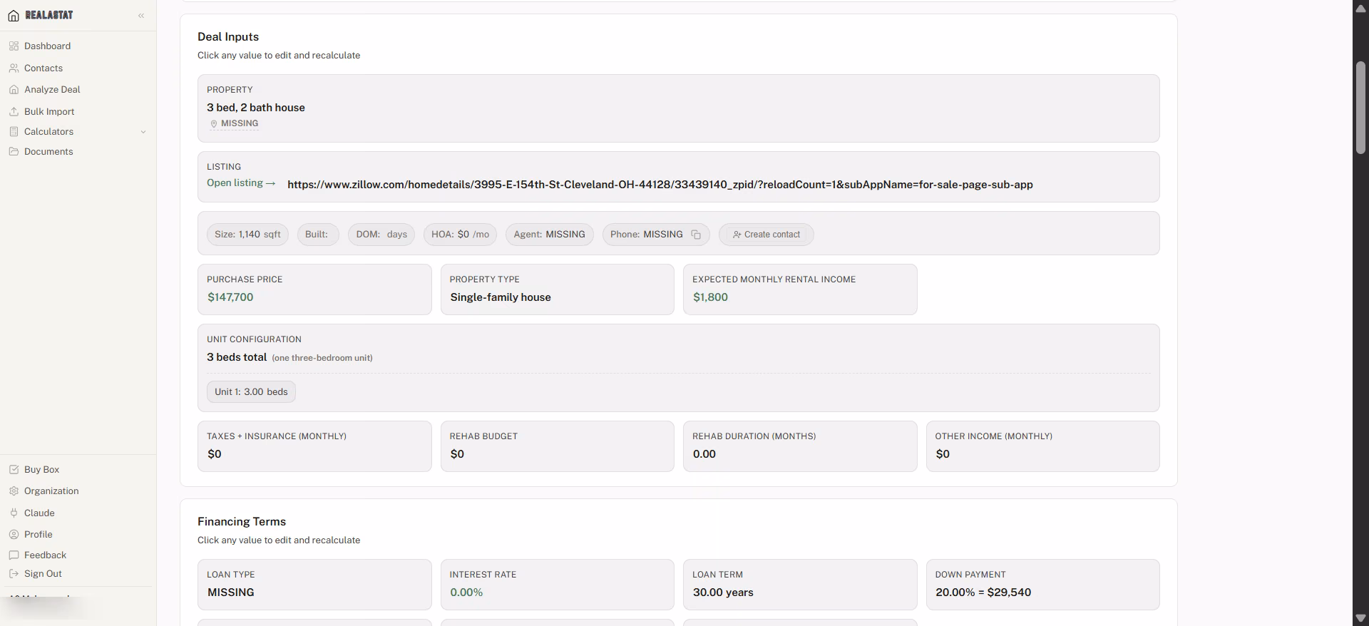 realastat zillow screenshot analysis