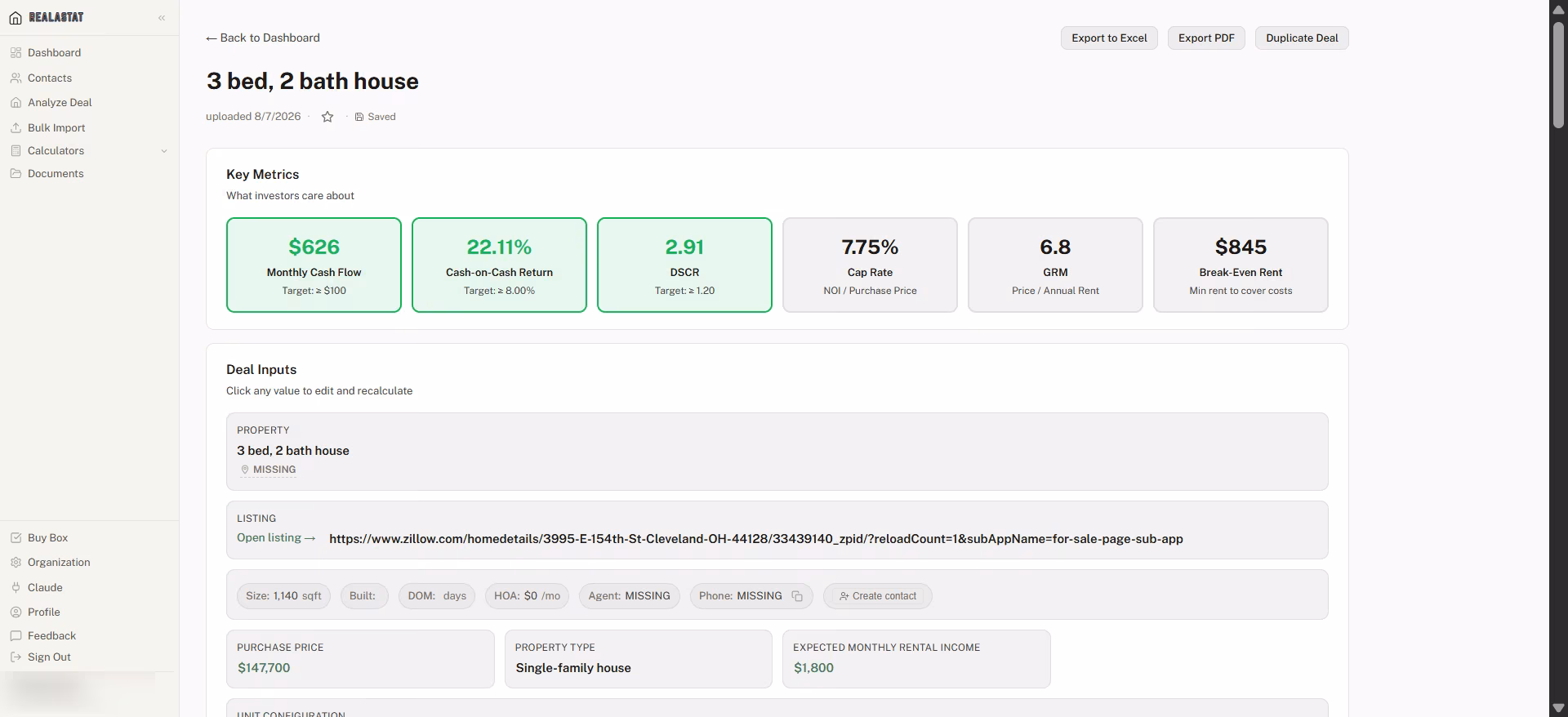 realastat recalculated results