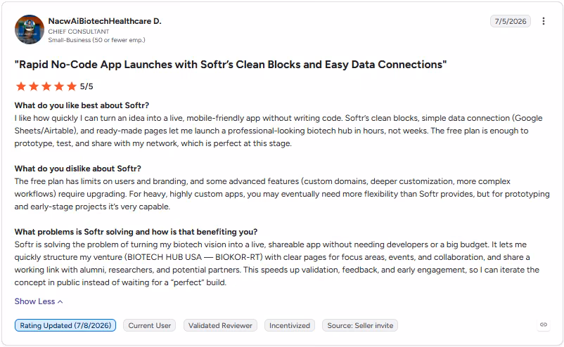softr review by nacwaibiotechhealthcare