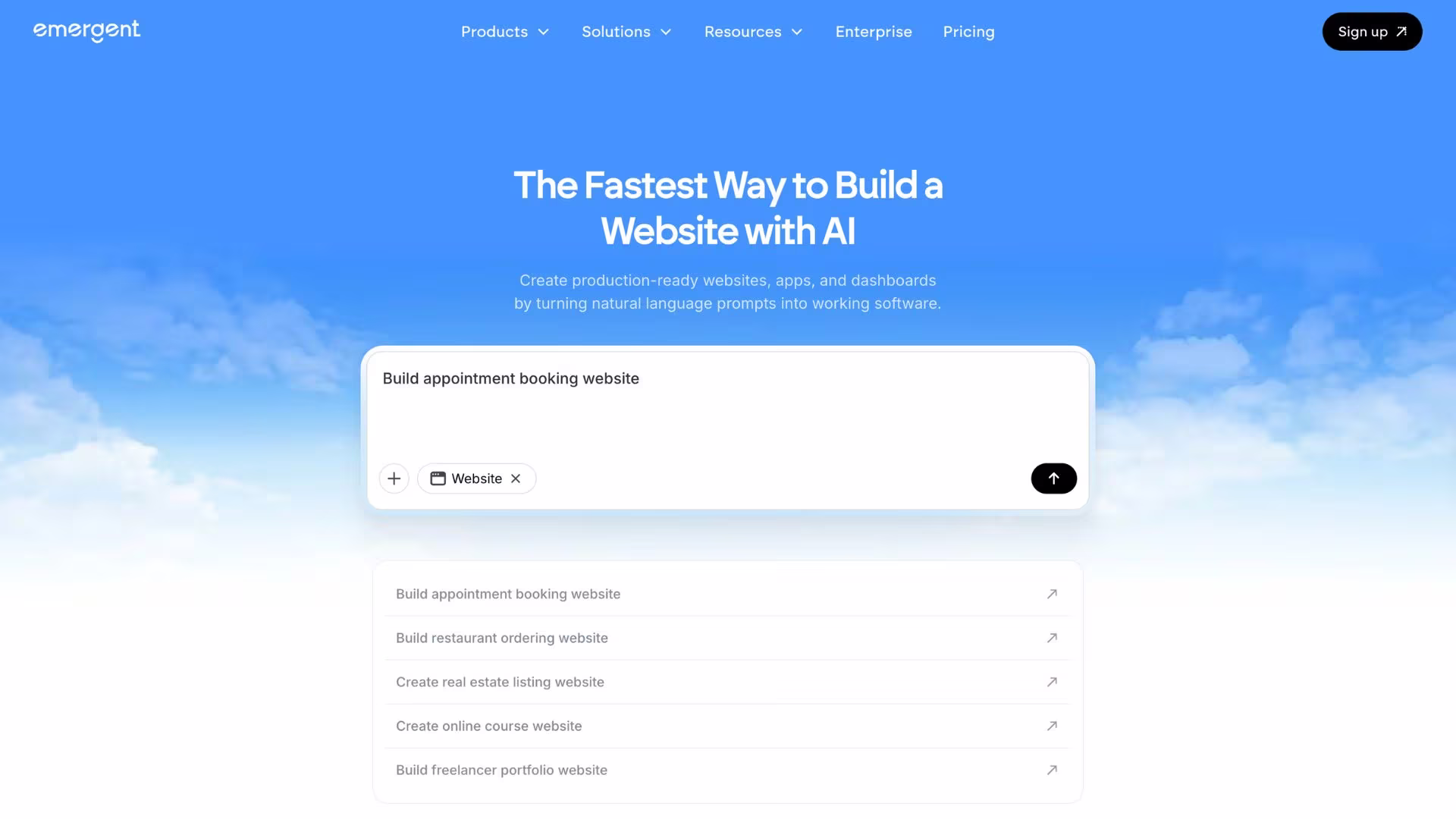 emergent turns your description into a working website