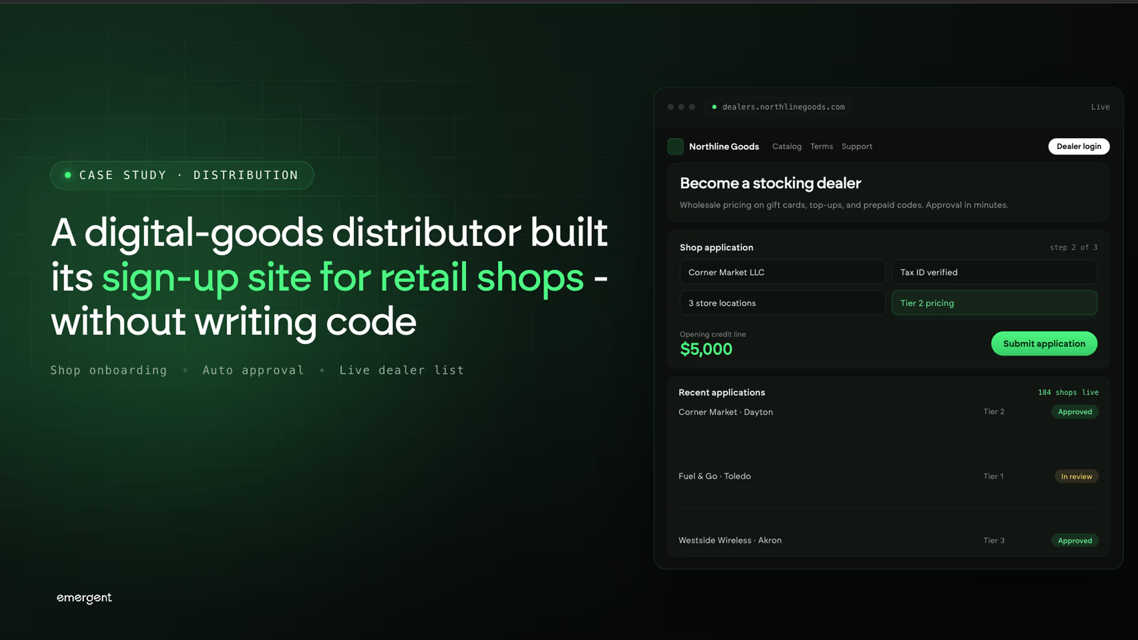 A Digital-Goods Distributor Built Its Sign-Up Site for Retail Shops, Without Writing Code