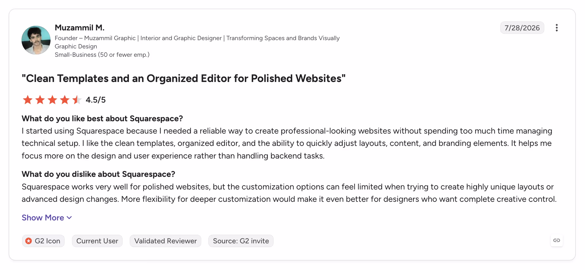 squarespace g2 review