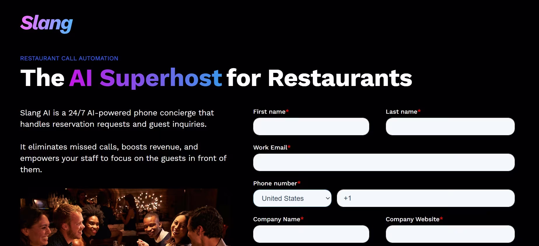slang ai for phone answering and reservations