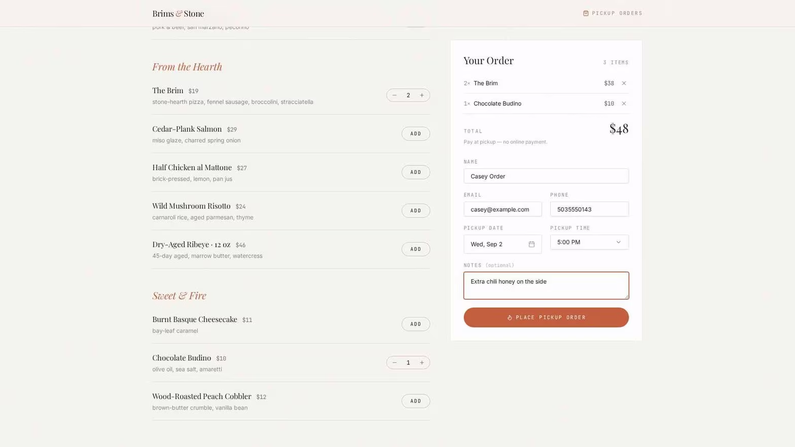 online ordering for pickup and delivery