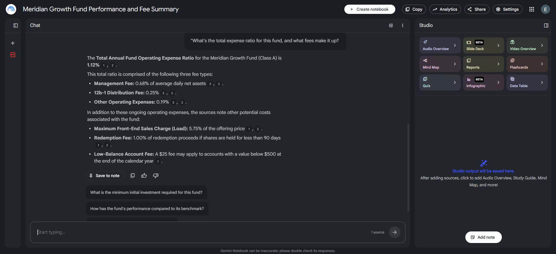 gemini notebook no data response