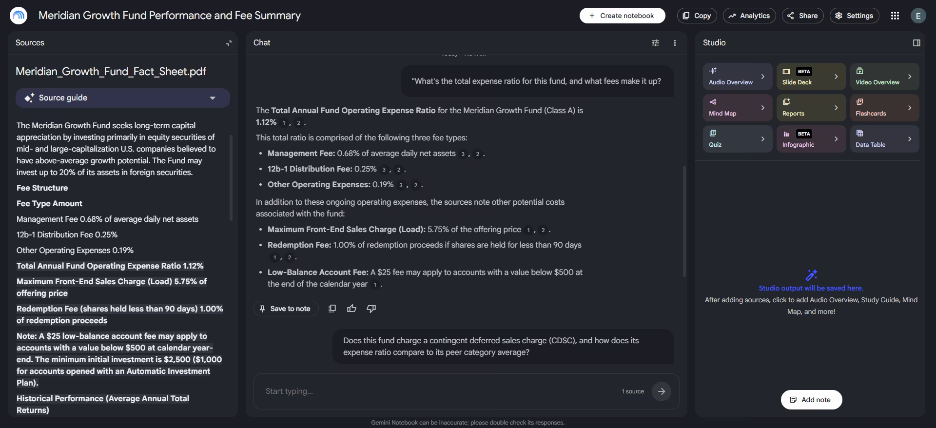 gemini notebook data response