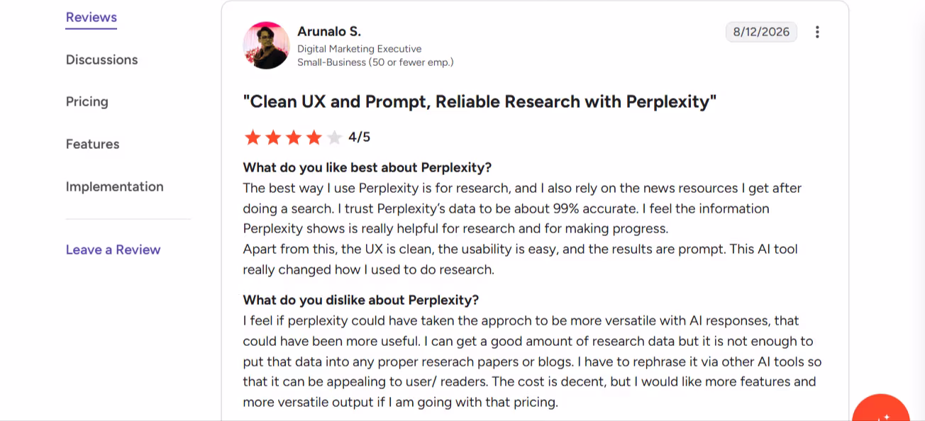 perplexity review by arunalo