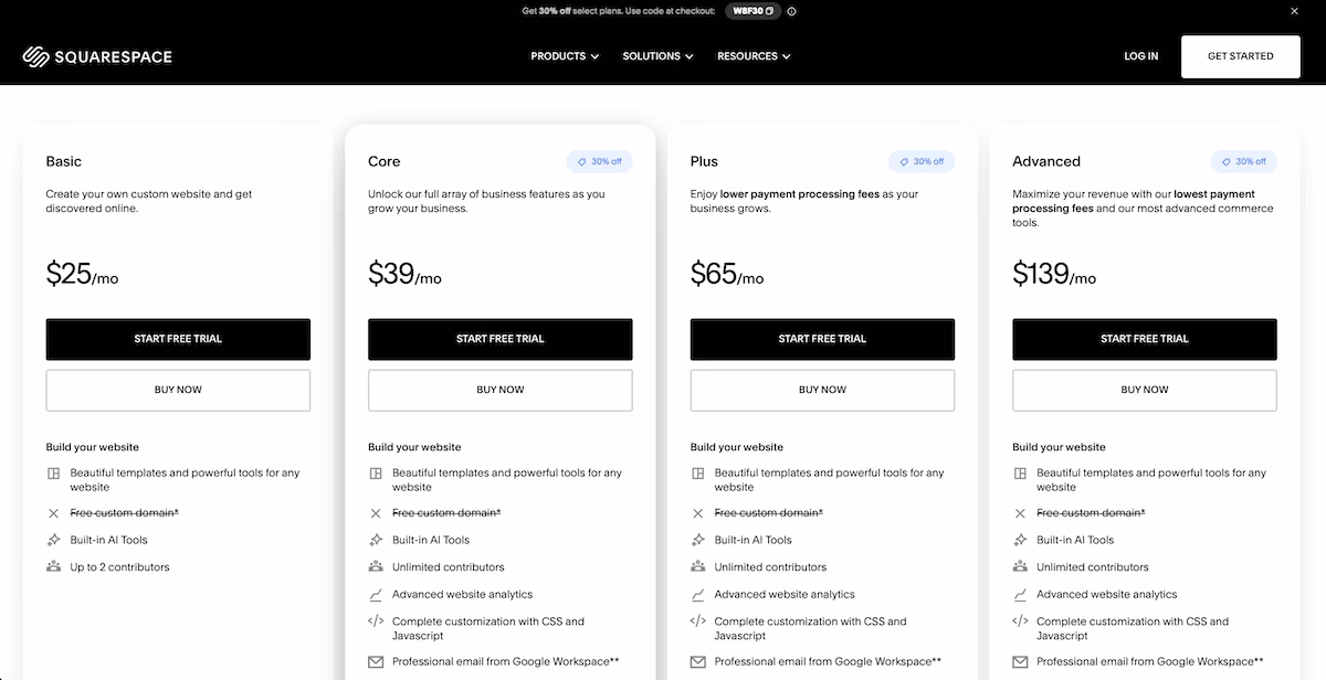 squarespace pricing