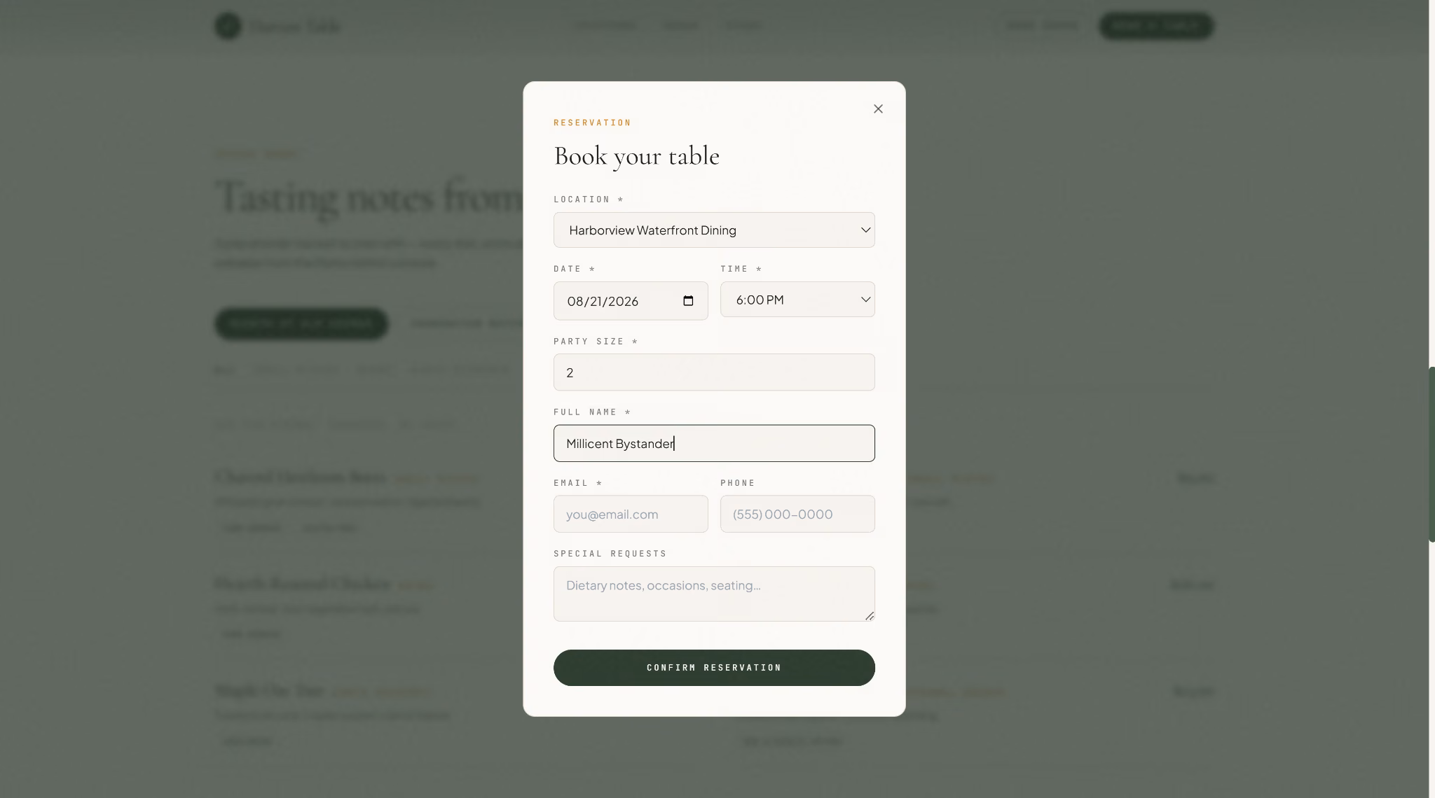 emergent booking modal