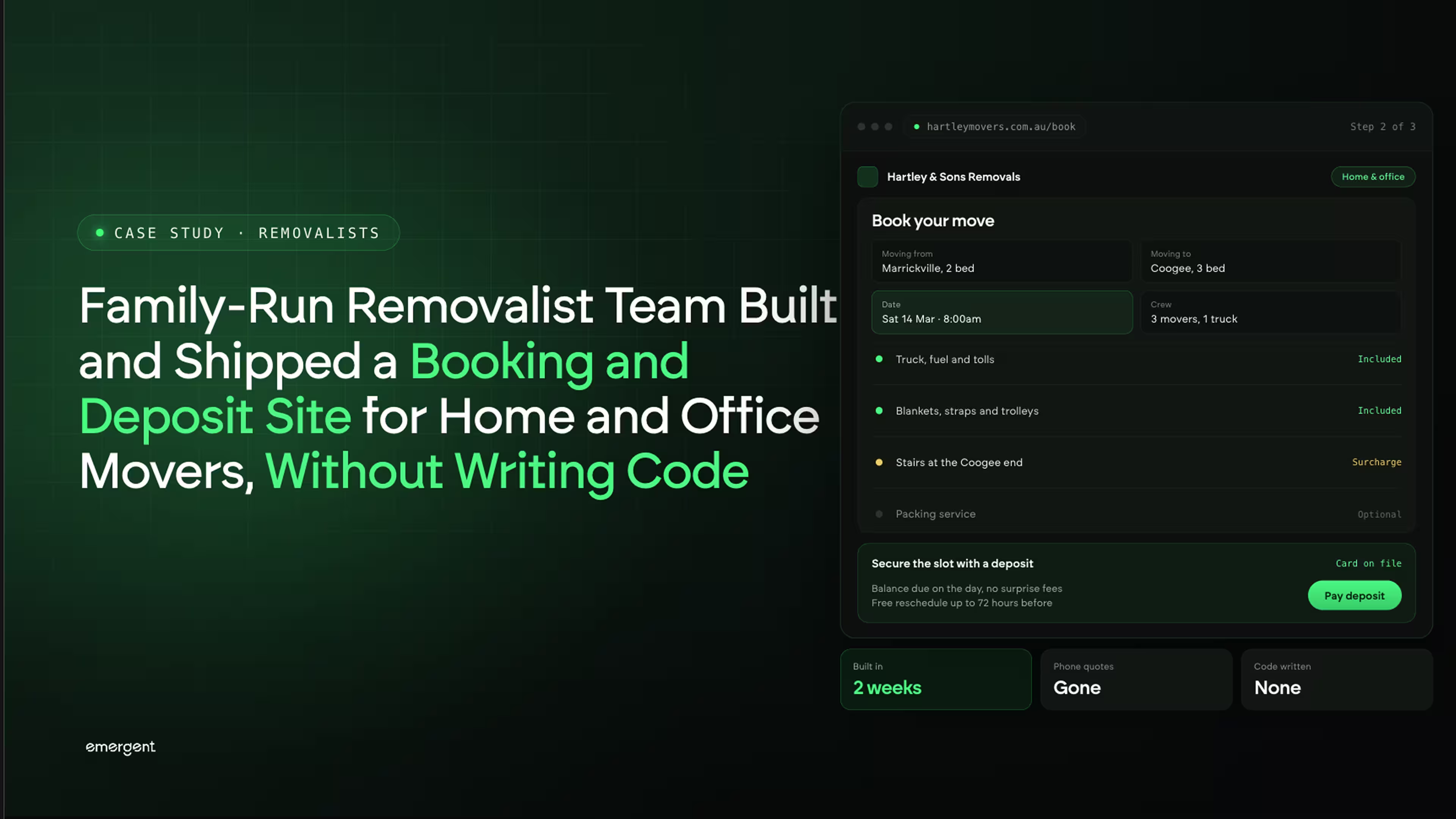 Family-Run Removalist Team Built and Shipped a Booking and Deposit Site for Home and Office Movers, Without Writing Code