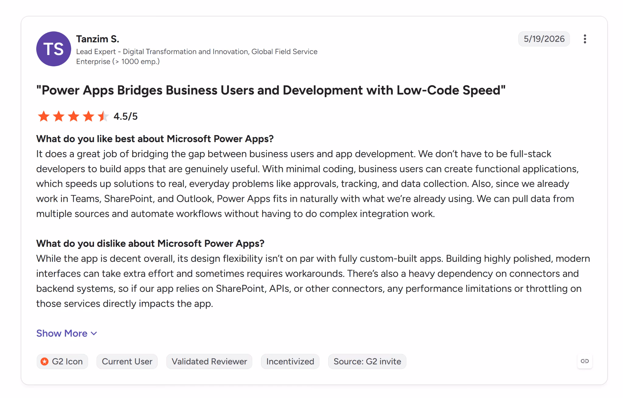 microsoft power apps g2 review