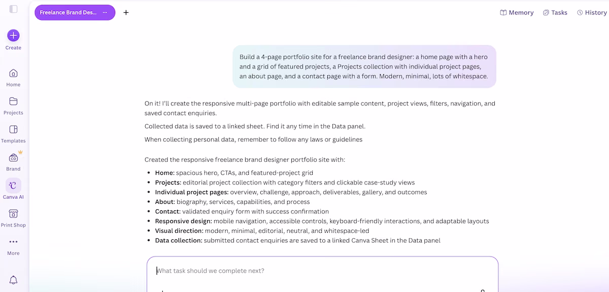 canva best for editorial portfolios from one description