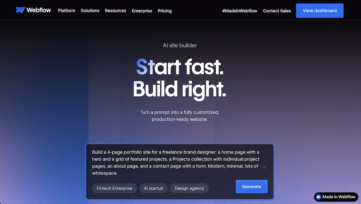 webflow best for portfolios that will grow